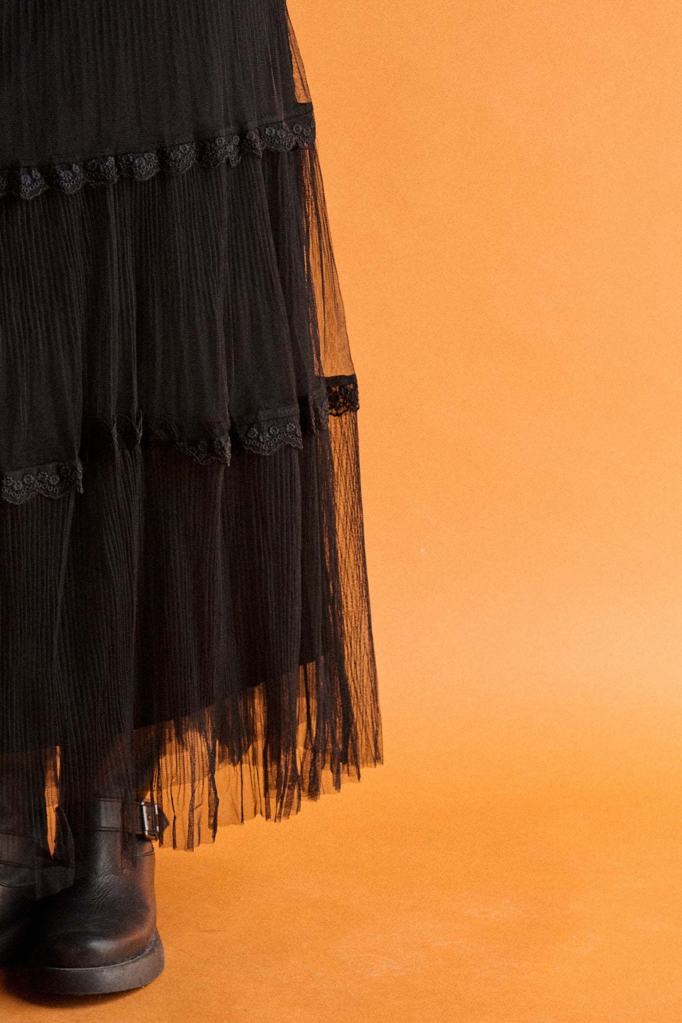 Gonna midi tulle e pizzo - NERO