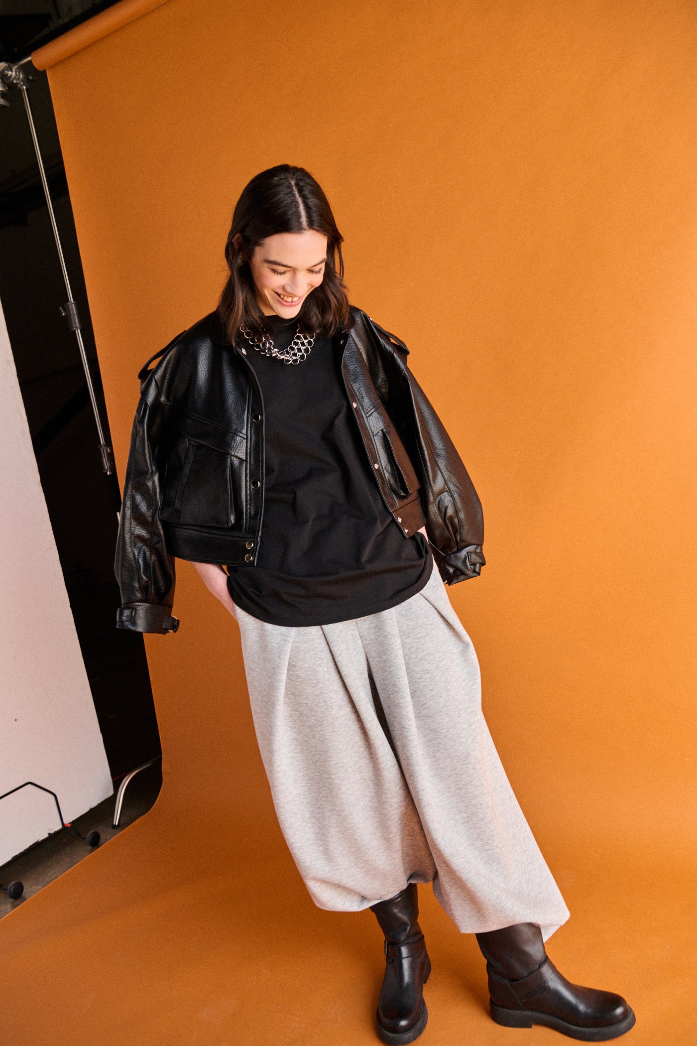 Pantalone wide leg neoprene - GRIGIO