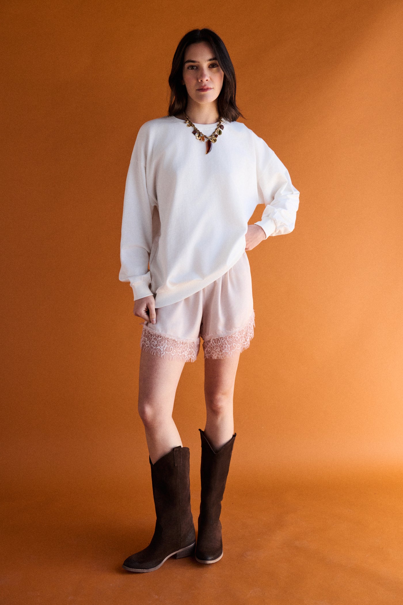 Shorts raso lingerie con pizzo - CIPRIA