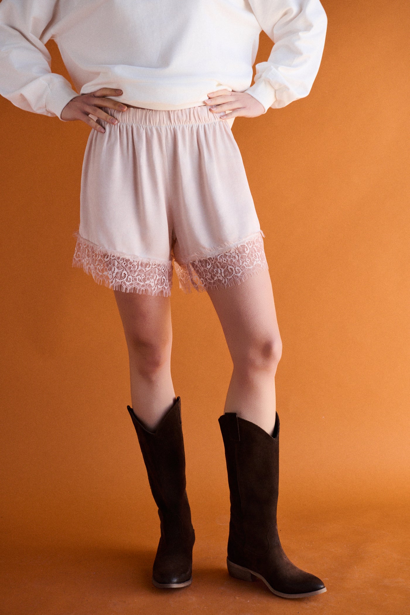 Shorts raso lingerie con pizzo - CIPRIA