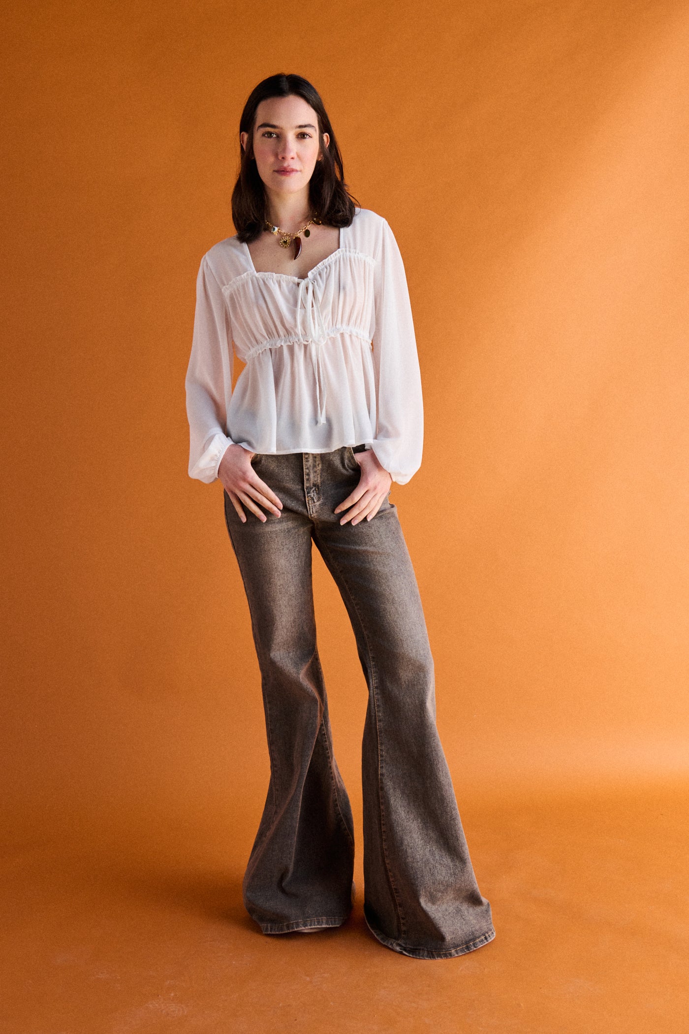 Jeans bootcut gamba larga - DENIM GRIGIO