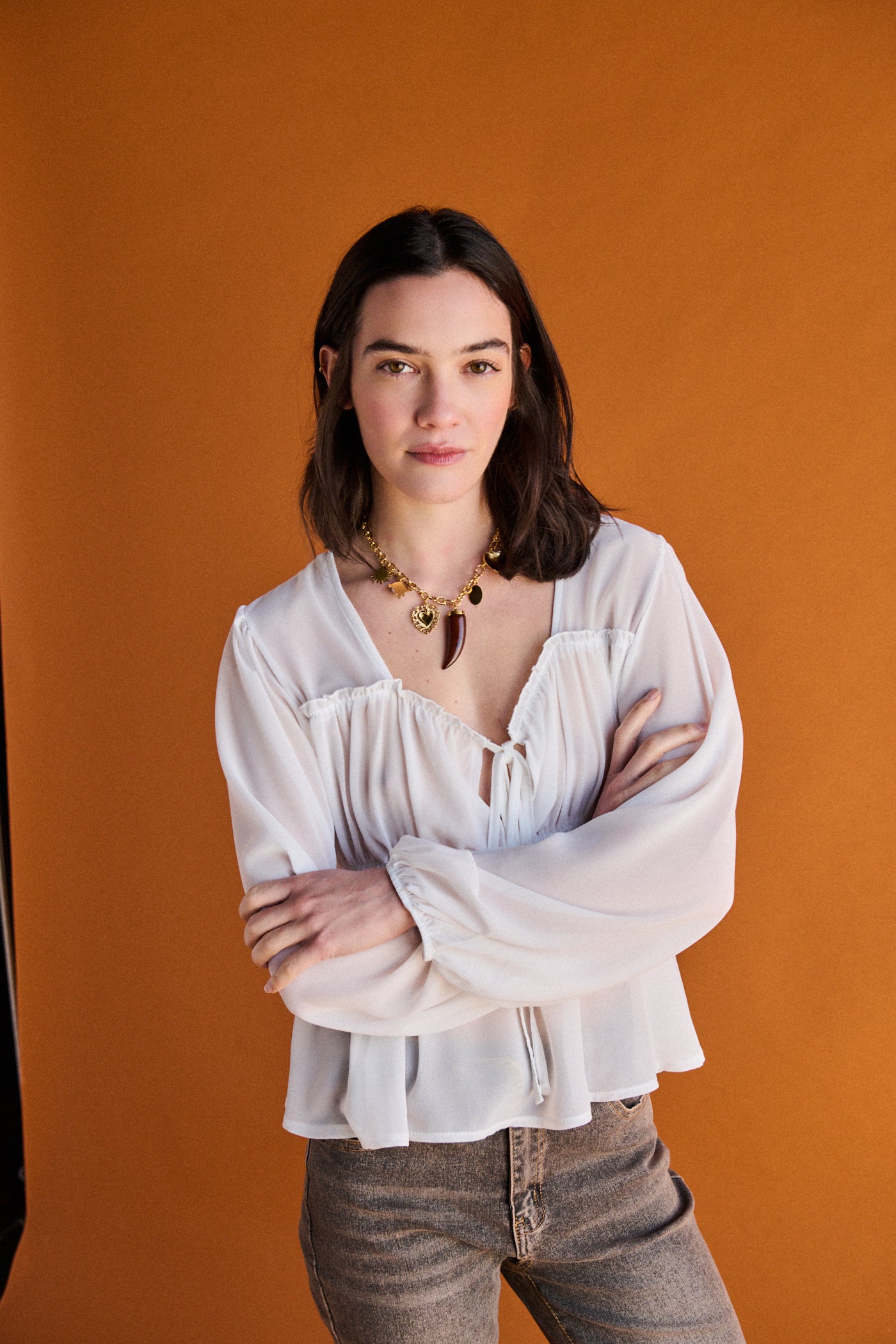 Blusa georgette con rouches - PANNA