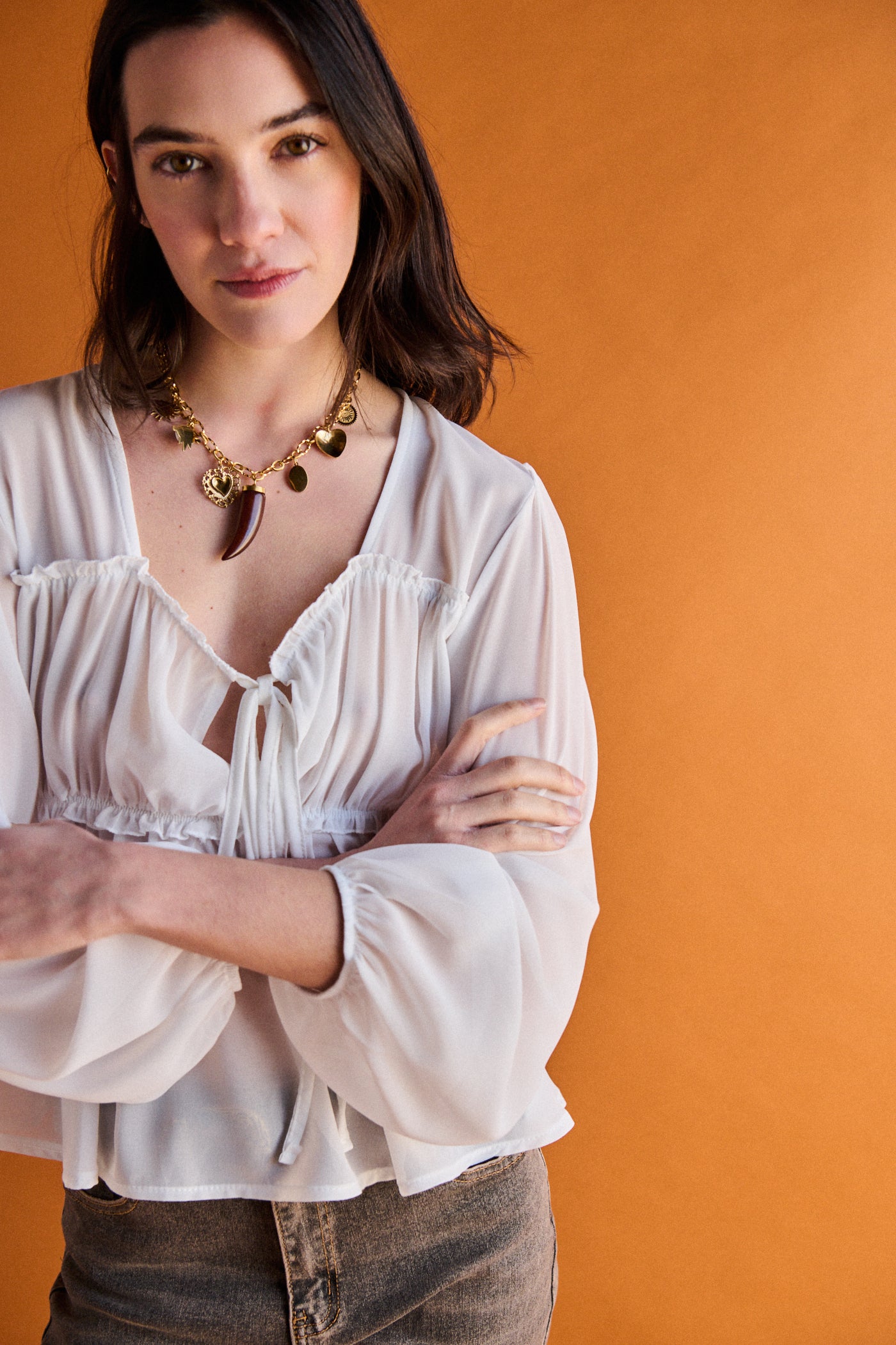 Blusa georgette con rouches - PANNA