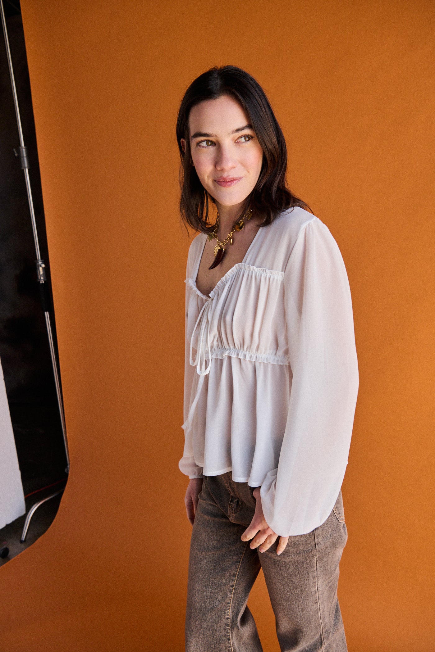 Blusa georgette con rouches - PANNA