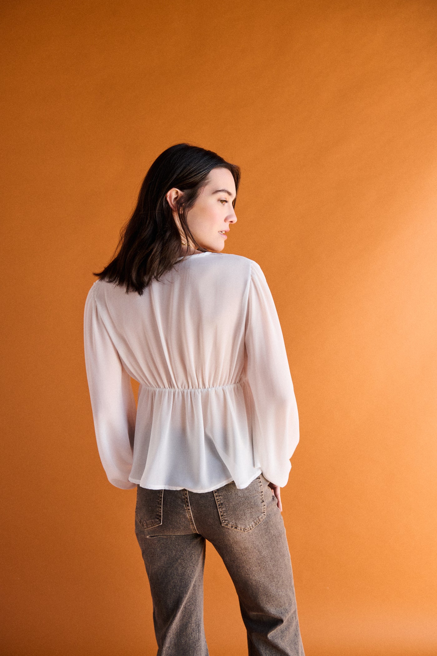 Blusa georgette con rouches - PANNA