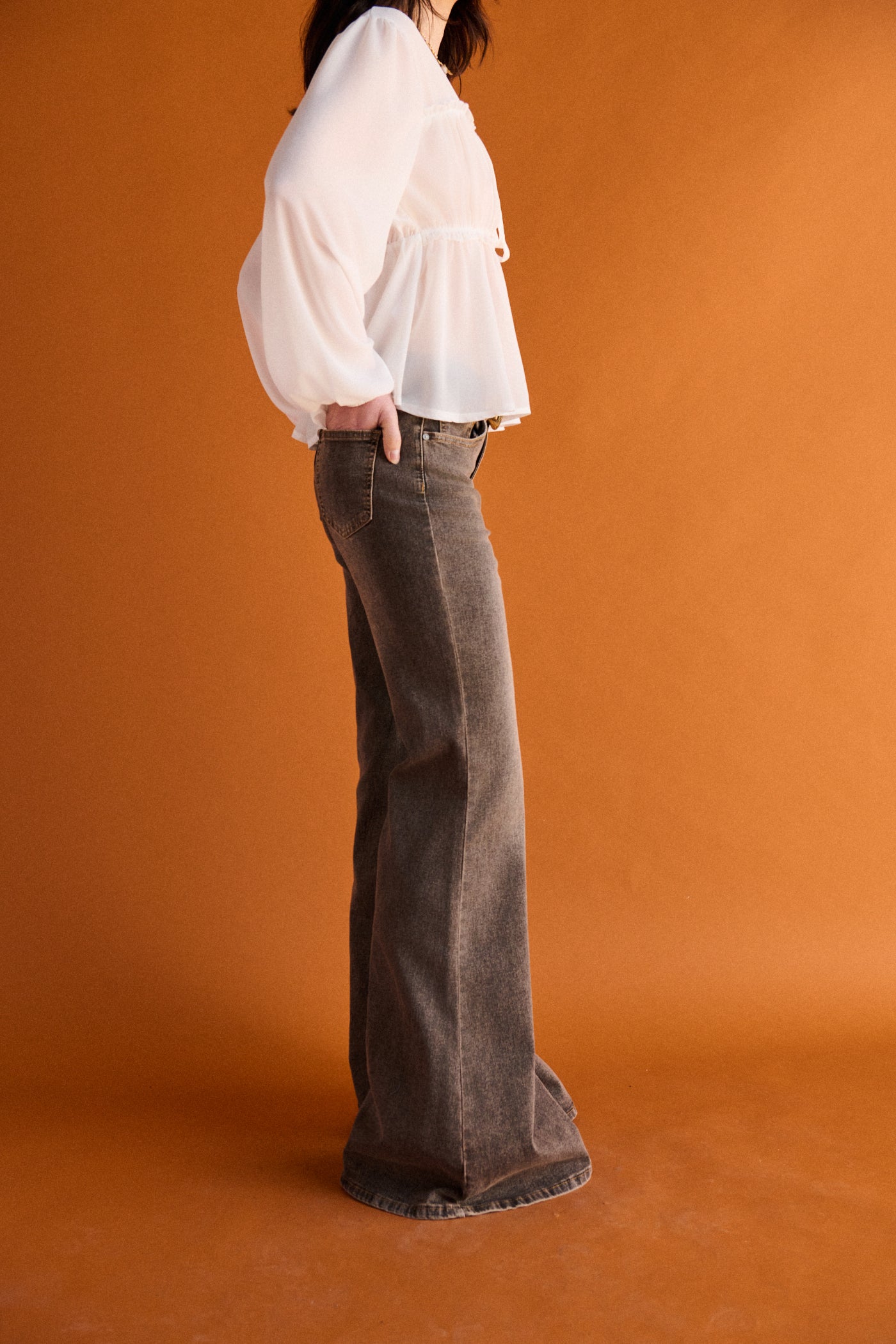 Jeans bootcut gamba larga - DENIM GRIGIO