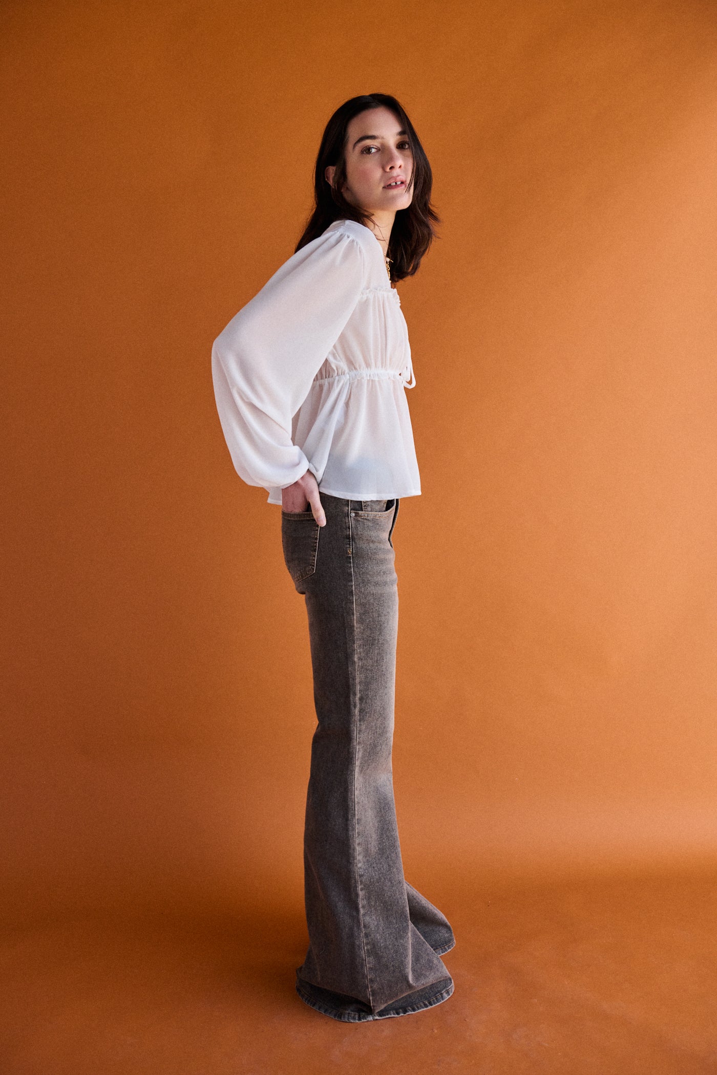 Jeans bootcut gamba larga - DENIM GRIGIO