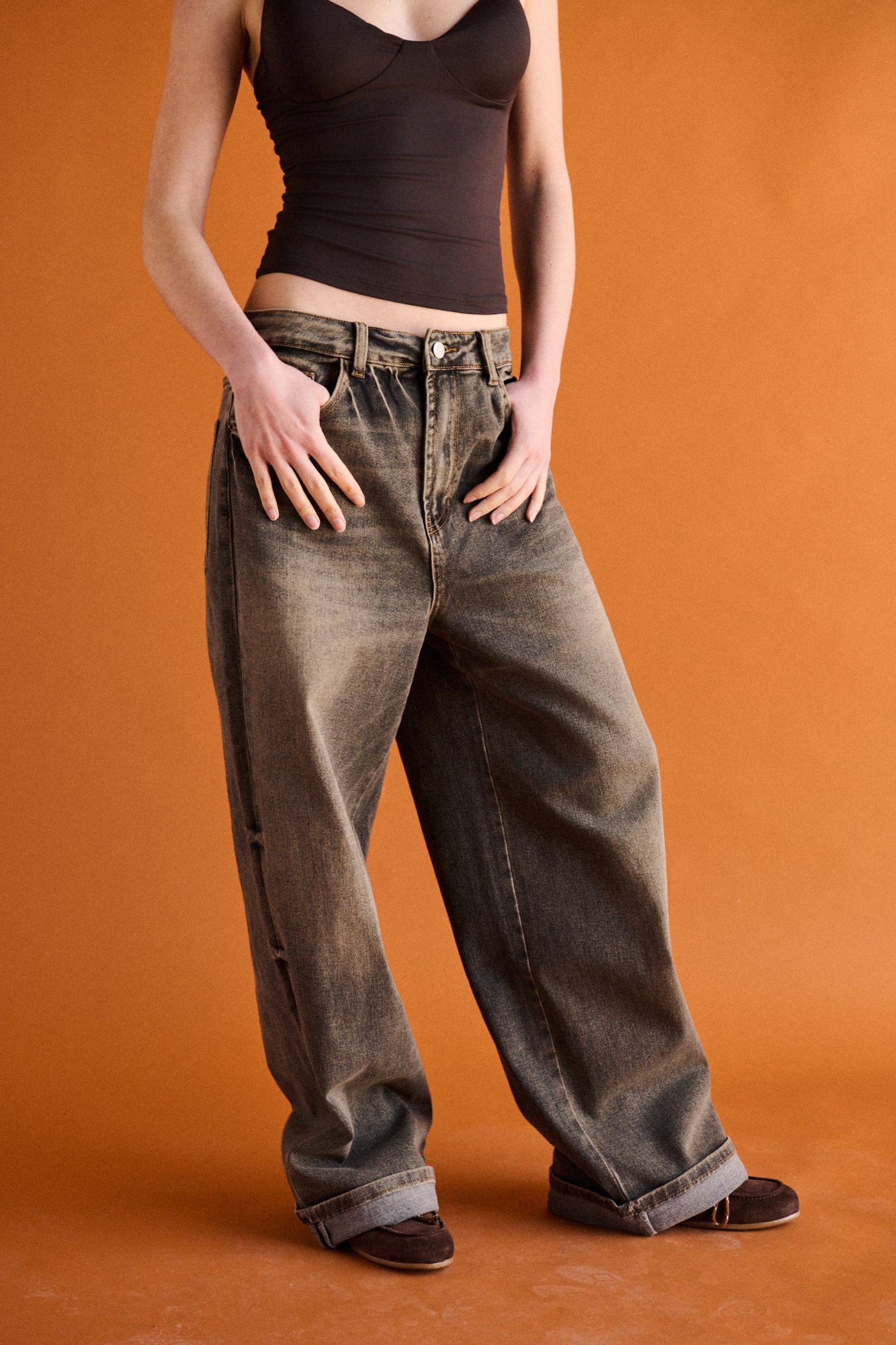 jeans baggy folded - nero stone