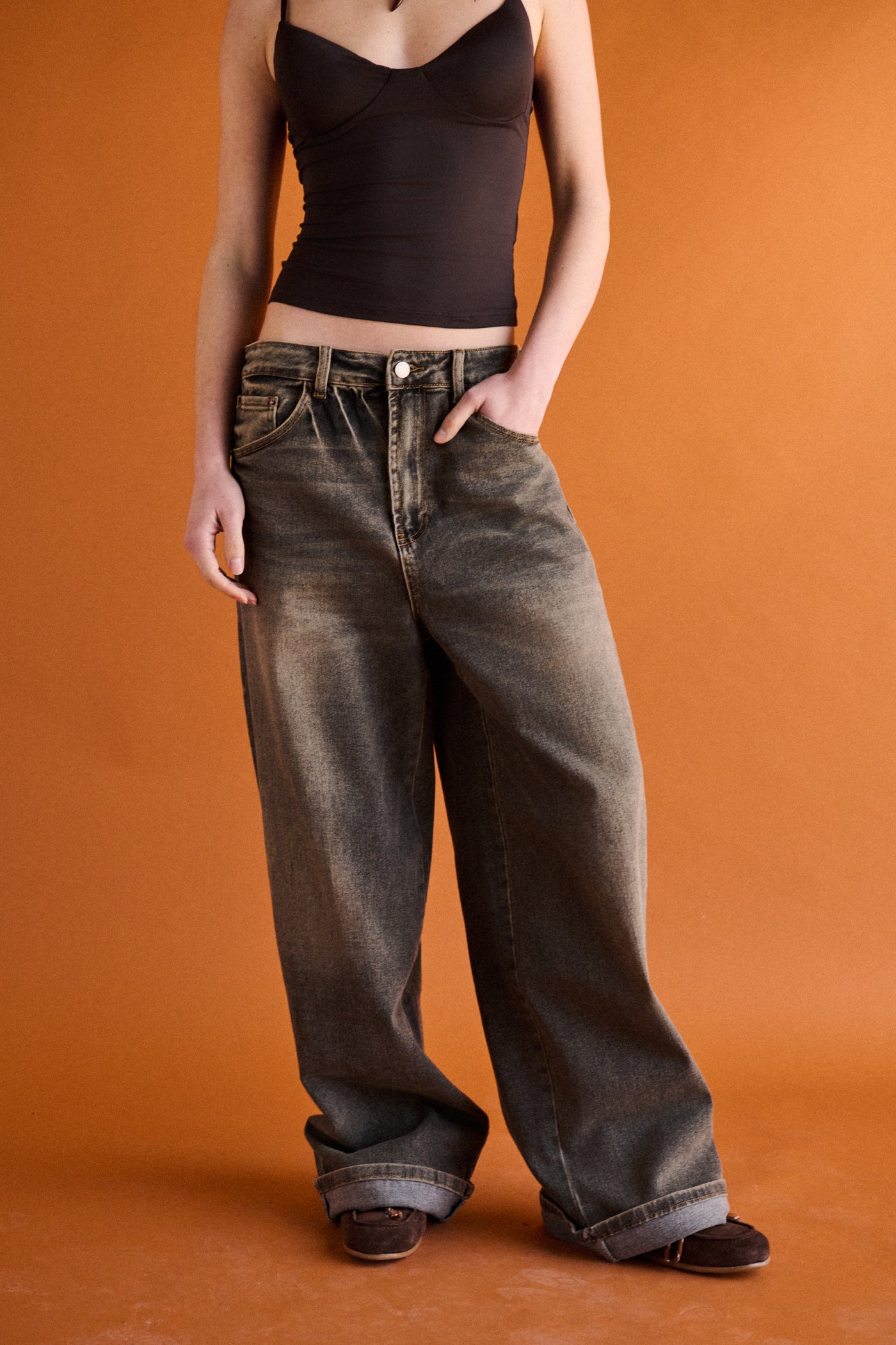 jeans baggy folded - nero stone