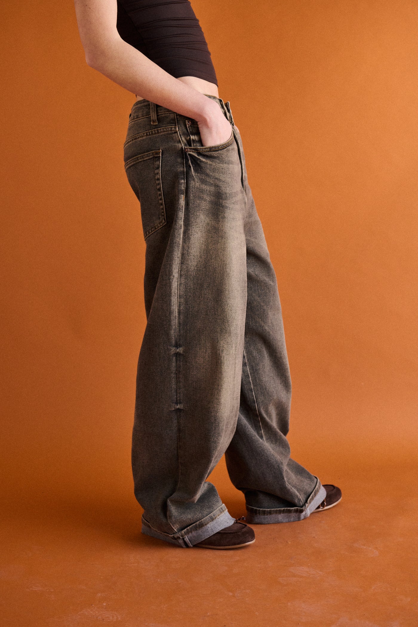 jeans baggy folded - nero stone