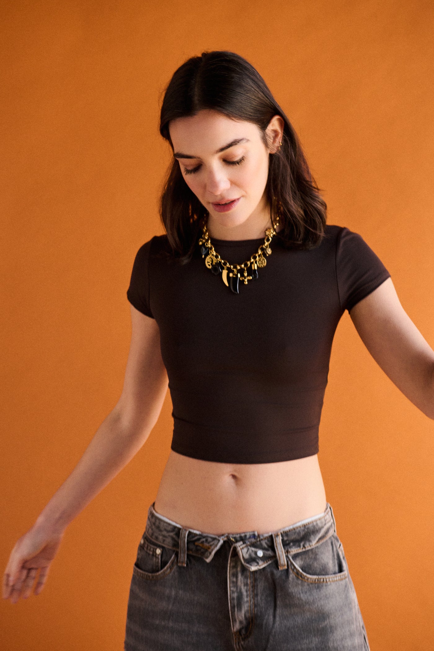 Crop top mezza manica - MORO