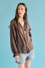 Blusa con bottoni - MARRONE