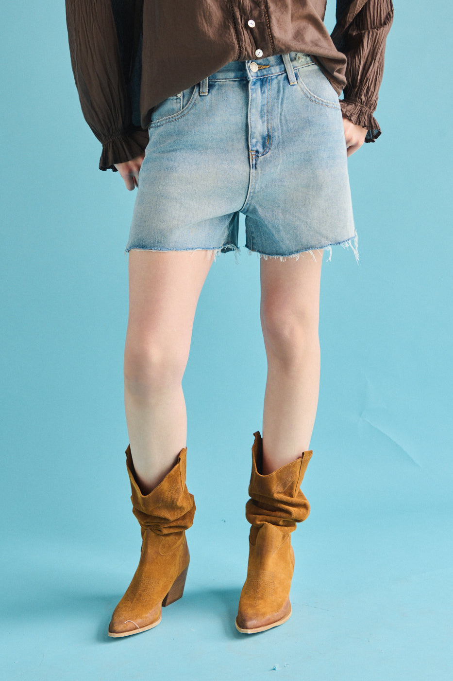 High waist shorts sabbiato - DENIM BLU