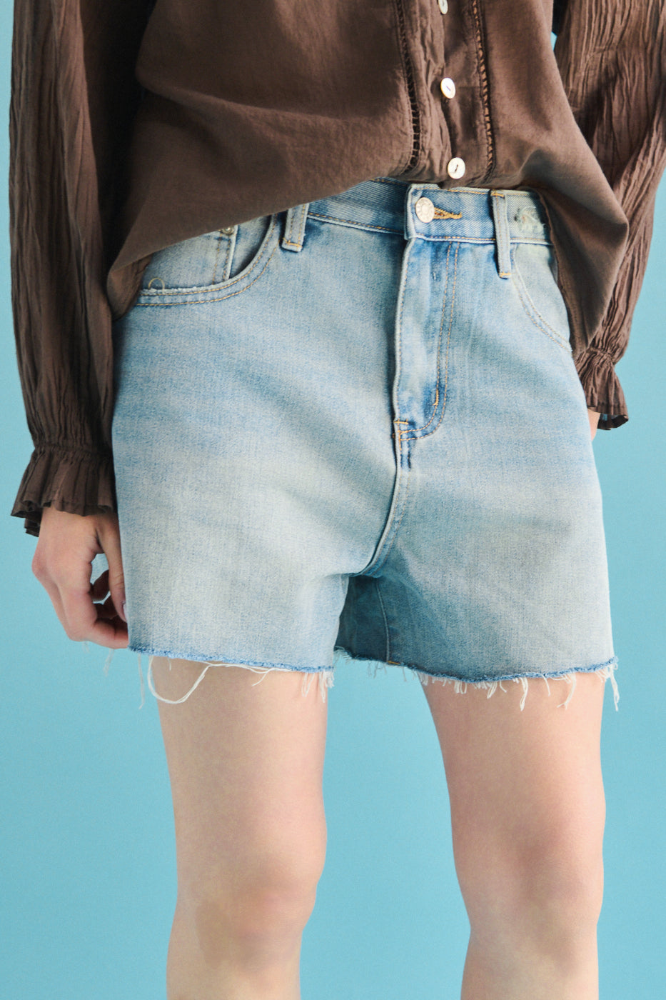 High waist shorts sabbiato - DENIM BLU