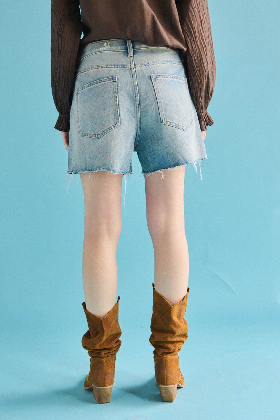 High waist shorts sabbiato - DENIM BLU