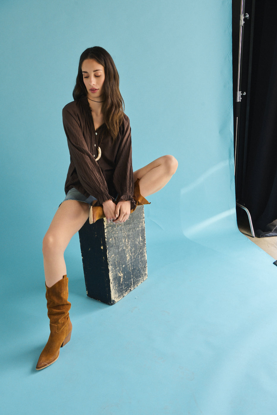 High waist shorts sabbiato - DENIM BLU