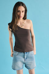 Top monospalla aletta - MARRONE