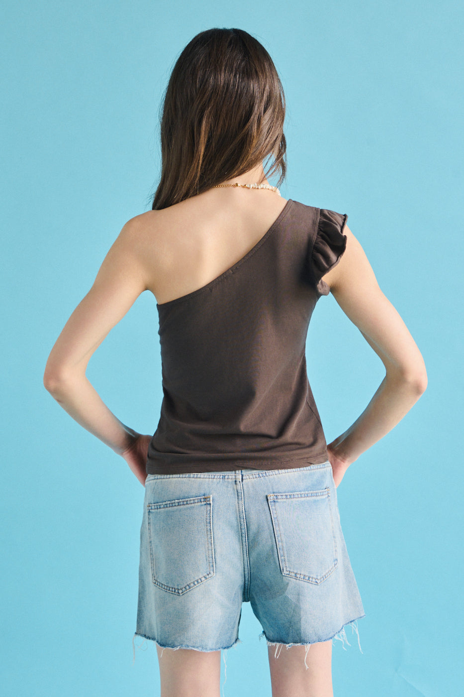 Top monospalla aletta - MARRONE
