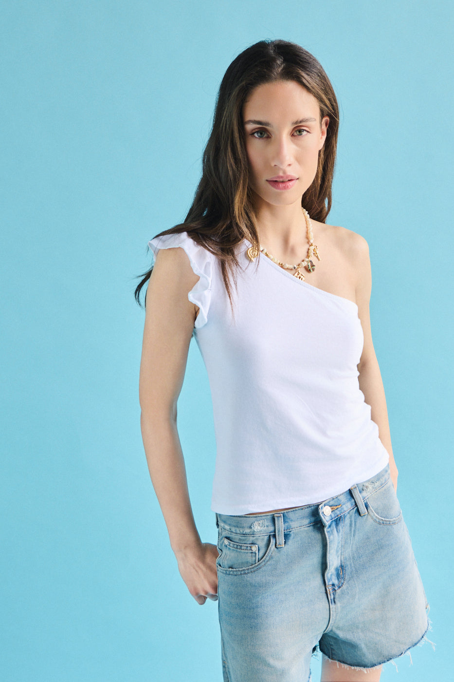 Top monospalla aletta - BIANCO