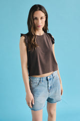Maglia aletta con borchie - MARRONE