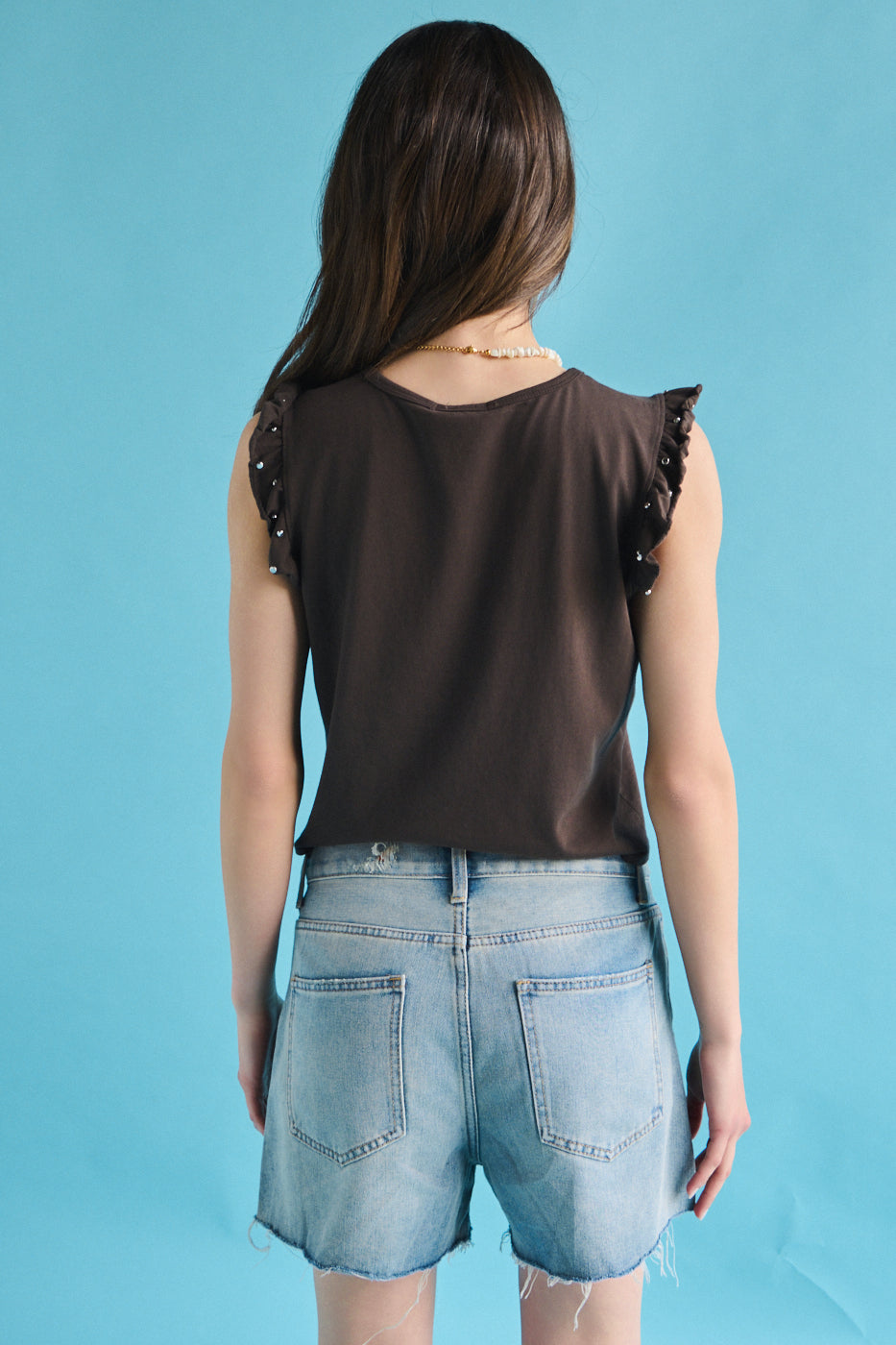 Maglia aletta con borchie - MARRONE