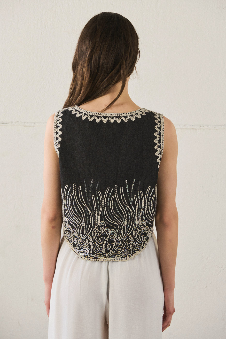 Gilet ricamato - NERO