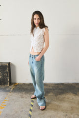 Jeans dritti con risvolto - DENIM CHIARO