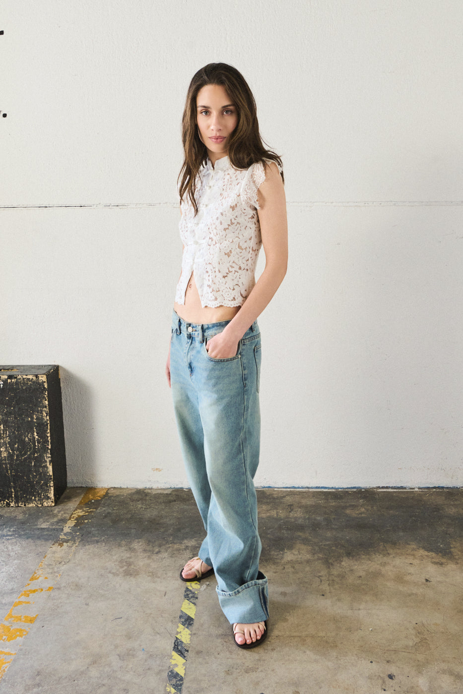 Jeans dritti con risvolto - DENIM CHIARO