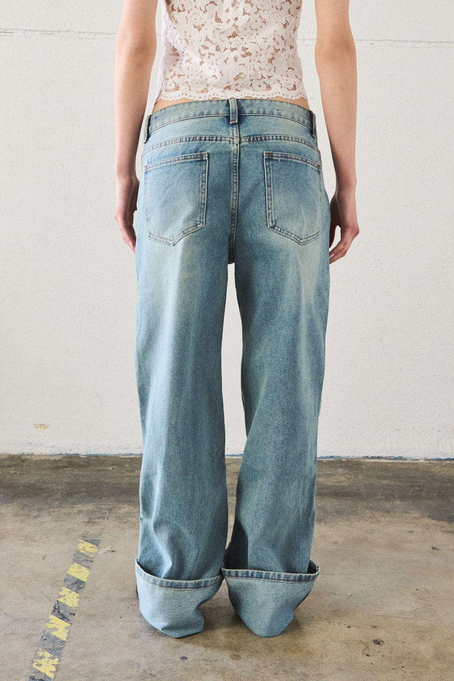 Jeans dritti con risvolto - DENIM CHIARO