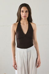 Top scollo halter - MARRONE