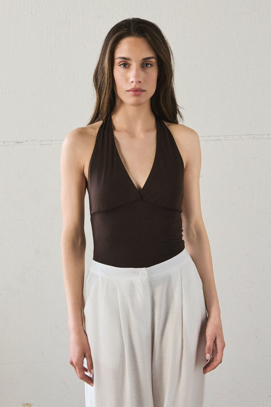 Top scollo halter - MARRONE