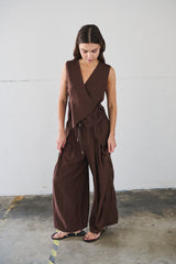 Pantaloni wide leg - MARRONE