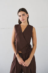 Gilet dettaglio laccio - MARRONE