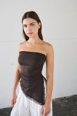 Top fascia pizzo asimmetrico - MARRONE