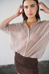 Camicia rigata manica corta - PANNA