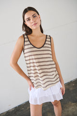Top misto lino a righe - Beige/Marrone
