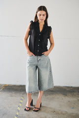 Bermuda baggy in denim - DENIM BLU