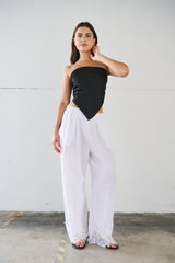 Pantalone lino fondo pizzo - BIANCO