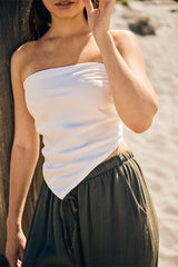 Top satinato con laccio - BIANCO
