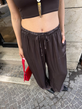 Pantalone raso viscosa - MARRONE