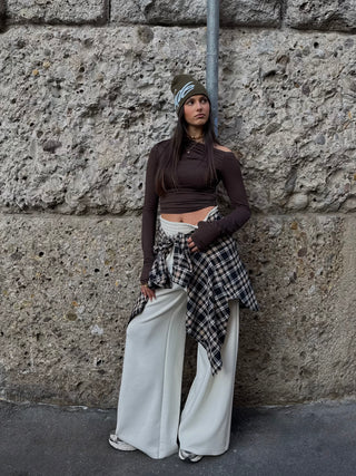 Pantalone wide leg felpa - PANNA