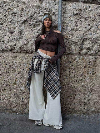 Pantalone wide leg felpa - PANNA