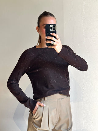 Maglia texture paillettes - MARRONE