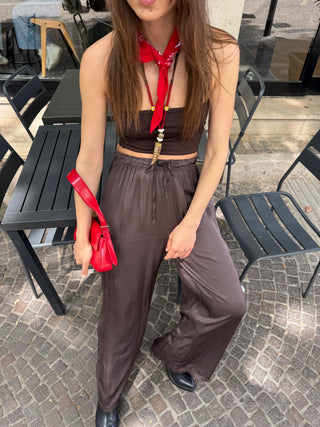 Pantalone raso viscosa - MARRONE
