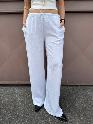 Pantalone wide leg lino - BIANCO