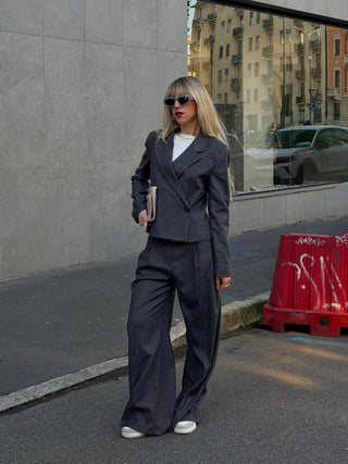 Blazer crop doppiopetto - GRIGIO