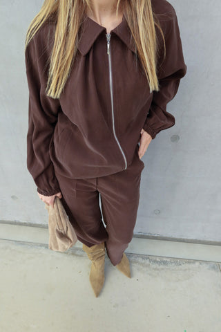 Giacca bomber con collo - MARRONE