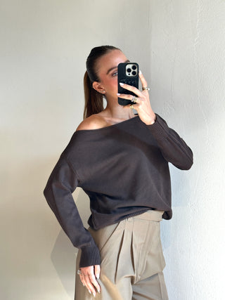 Maglia scollo barca - MARRONE