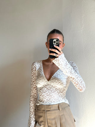 Maglia pizzo flock - PANNA