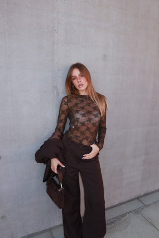 Maglia basic pizzo - MARRONE